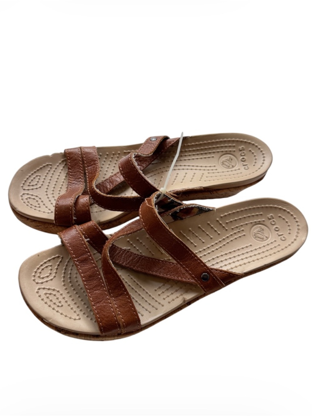 Crocs Women's A-Leigh Cork Wedge Sandals in brown leather Size 10
